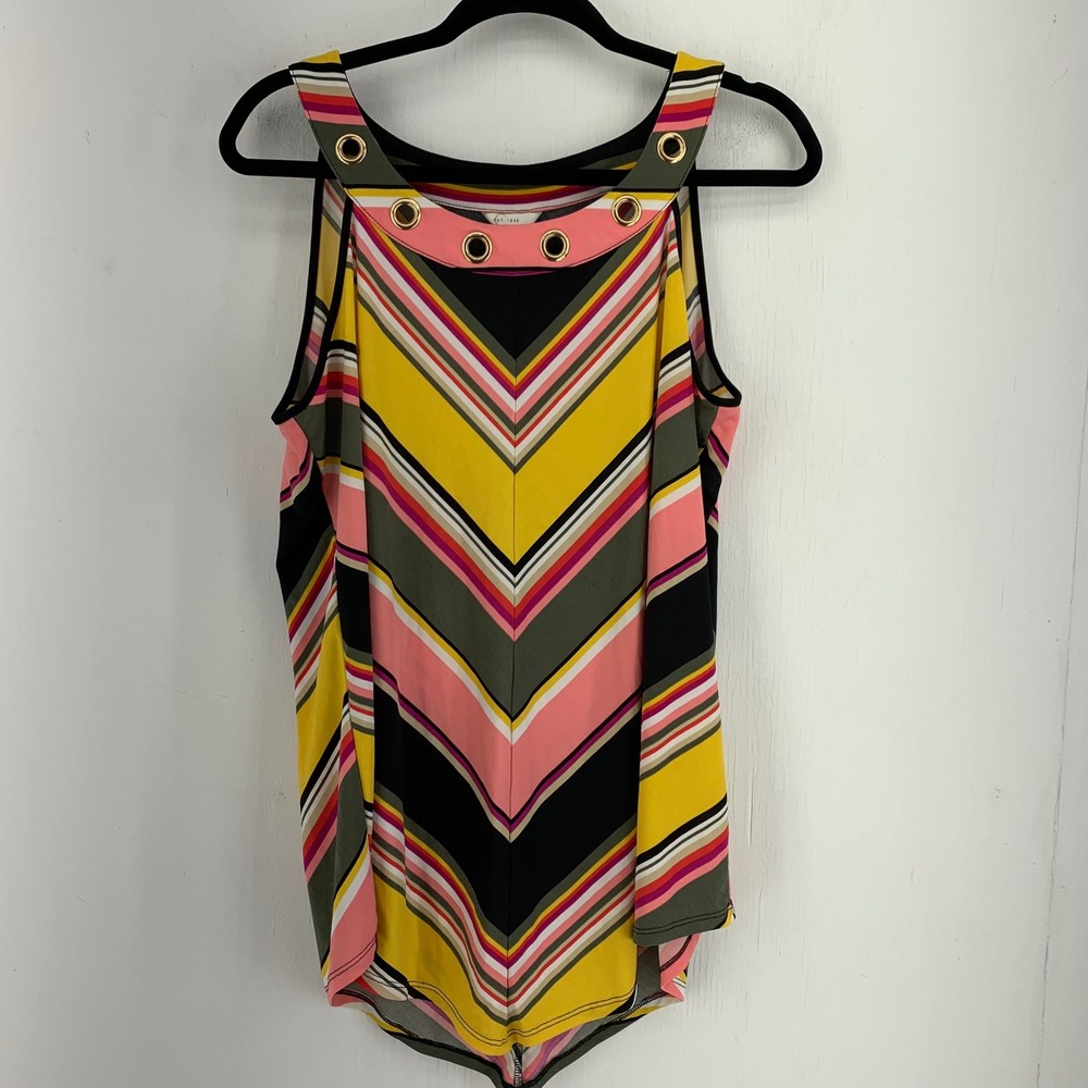 Boho Mod Retro Womens Large Chevron Stripe‎ Grommet Sleeveless Tank Top Colorful